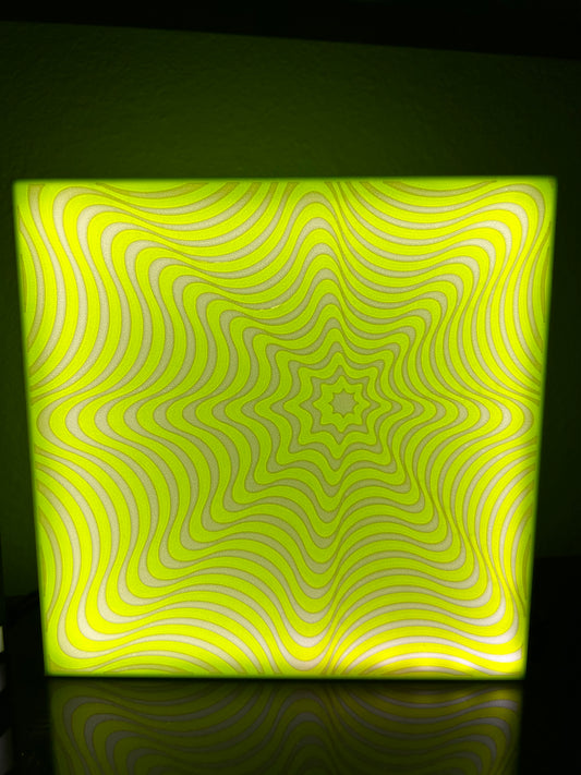 Yellow 3D Printed Lightbox Lamp | Calming Squiggle Design